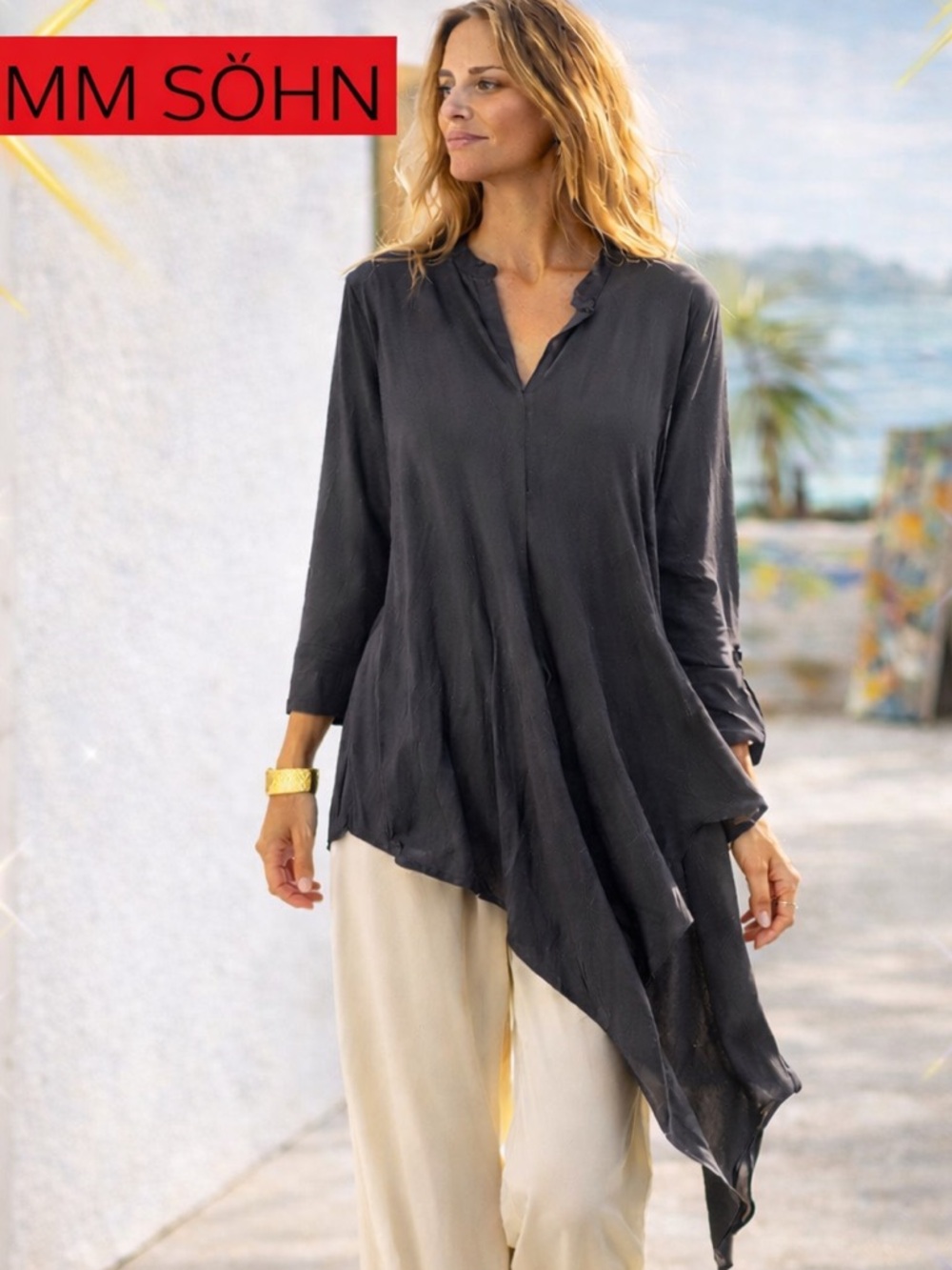 MM SÖHN Asymmetric Draped Tunic Blouse Minimalist Avant Garde Lagenlook Size L